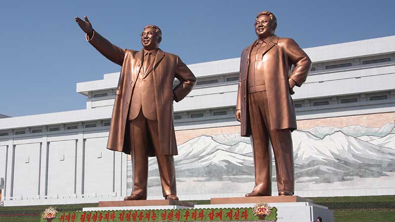 Statues of Kim Il Sung and Kim Jong Il on Mansu Hill in Pyongyang