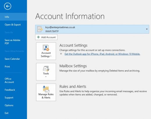 acount-information-in-outlook