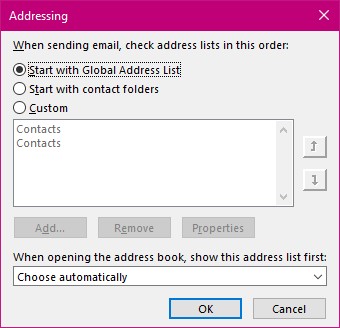 Addressing Dialog box